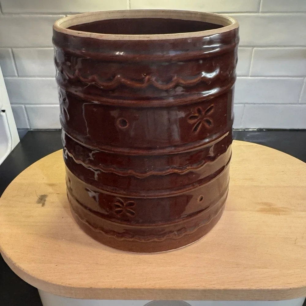 Marcrest‎ Daisy Dot Stoneware COOKIE JAR Colorado Utensil jar Brown 8